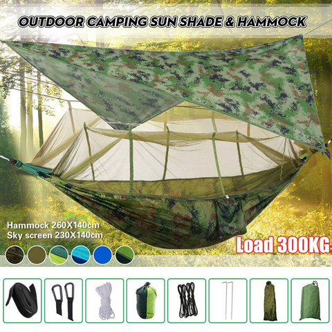 Hamaca portátil ligera para acampar y toldo para tienda, toldo para lluvia, Mosca, lona impermeable, mosquitera, hamaca, dosel 210T, hamaca de nailon ► Foto 1/6