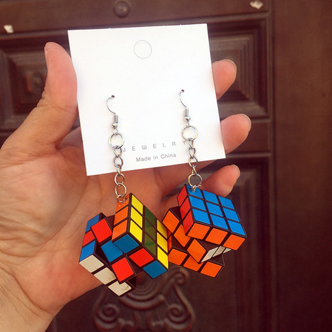 De moda alternativa Cubo de Rubik geometría divertido pendientes mujer colgantes de moda de lujo creativo pendiente colgante joyería fresca 2022 ► Foto 1/6