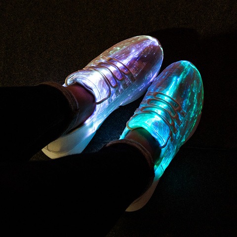 Verano nuevo Led de fibra óptica zapatos para los muchachos de las muchachas de las mujeres de los hombres de recarga USB brillante Zapatillas Hombre luz zapatos tamaño 25-46 ► Foto 1/6