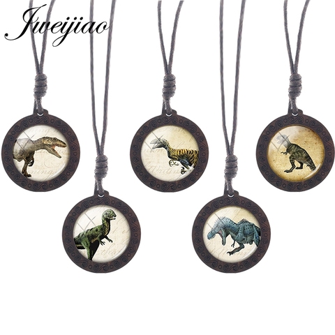 JWEIJIAO dinosaurio tiranosaurio patrón collar cuerda cadenas de madera pendiente redondo de joyería Niños Accesorios de fiesta NS297 01 ► Foto 1/6