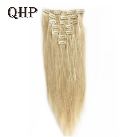 70g 100g 120g Clip en extensiones de cabello humano recto Remy brasileño del pelo #1 # 1B #4 #8 #613 #27 12 pulgadas-24 pulgadas 7 unid/set cabeza completa ► Foto 1/6