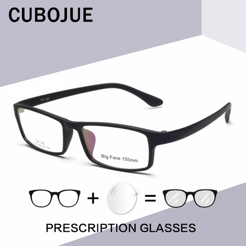 Cubojue 155mm anteojos de gran tamaño de las mujeres de los hombres cara ancha gafas para receta miopía dioptrías gafas TR90 hombre negro ► Foto 1/6