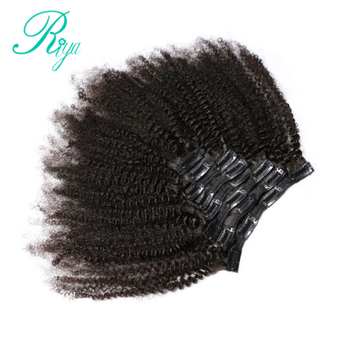 Riya-Pinzas para el pelo en pelo humano brasileño Afro rizado, extensiones de cabello con Clip en 8 piezas y 120g/set, cabello Remy de Color Natural ► Foto 1/6