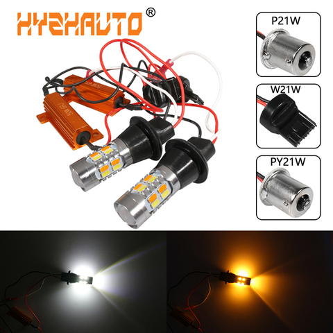 HYZHAUTO-bombillas LED Canbus de doble Color, 2 uds., 1156 T20, w21w, P21w, Py21w, luz LED de intermitente DRL sin Flash, amarillo, blanco, 5630, 20SMD ► Foto 1/6