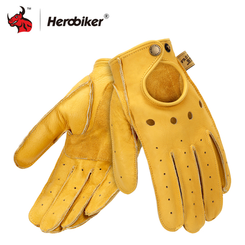 HEROBIKER-Guantes de cuero para motocicleta, de medio dedo, transpirables, para verano ► Foto 1/6