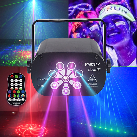 60 128 modos de Mini RGB LED Fiesta Disco DJ luz láser proyector USB recargable lámpara UV para interior cumpleaños fiesta en casa de Navidad ► Foto 1/6