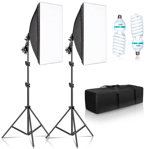 Kits de iluminación Softbox para fotografía, 50x70CM, sistema de iluminación profesional con bombillas E27, equipo para estudio fotográfico ► Foto 1/6