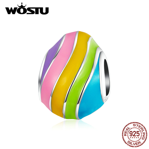 WOSTU-Cuenta de huevo de Pascua de arcoíris, de plata de ley 100% 925, abalorio colorido, Pulsera Original, colgante, joyería de la serie Pascua CTC223 ► Foto 1/6