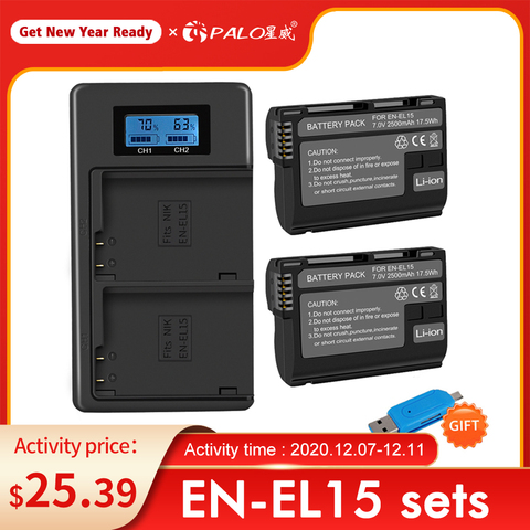 PALO EN-EL15 es EL15 ENEL15 EL15A baterías LCD doble USB cargador para Nikon D600 D610 D600E D800 D800E D810 D7000 D7100 d750 V1 ► Foto 1/6