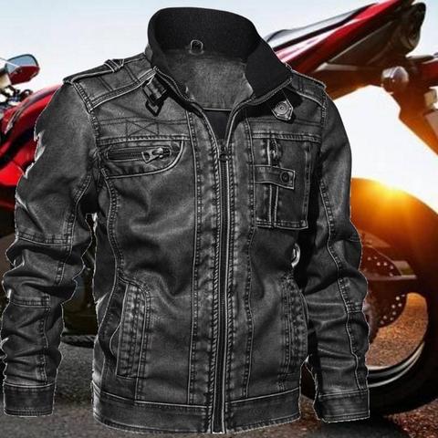 Chaqueta estilo motociclista de cuero de imitación para hombre, Chaqueta estilo motociclista con cuello levantado, informal, Otoño, gran oferta, 50% ► Foto 1/6