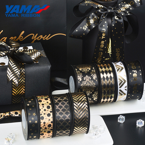 YAMA-Cinta Negra estampada de papel dorado para decoración de envases de 16, 22, 25 y 38mm, 10 yardas por rollo ► Foto 1/6