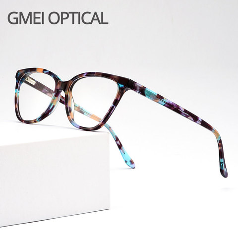 Montura de gafas de estilo de ojo de gato para mujer, montura de gafas de acetato a la moda con bisagras de primavera, montura de gafas graduadas para miopía, D62343 ► Foto 1/6