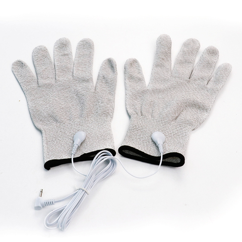 Guantes de masaje de electroterapia de fibra, guantes conductores de choque eléctrico con Cable para TENS, terapia de acupuntura, alivio del dolor ► Foto 1/6