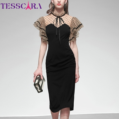 TESSCARA-elegante vestido de verano para mujer, estilo Vintage de alta calidad, malla de diseño, para fiesta y cóctel ► Foto 1/6