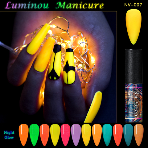 Uña luminosa Gel resplandor en el oscuro neón fluorescente Semi esmalte de Gel permanente de iluminación en la noche remojo Barniz UV de larga duración ► Foto 1/6