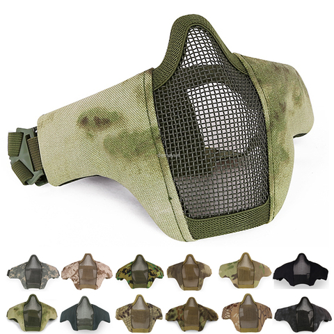 Airsoft-mascarilla militar transpirable de malla de acero al carbono, máscara protectora para Paintball, media cara táctica del ejército ► Foto 1/6