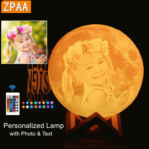 Foto/texto Dropship lámpara de Luna personalizada luz de noche impresión 3D recargable sincronización personalizada Luz de luna regalo para niños, novia ► Foto 1/6