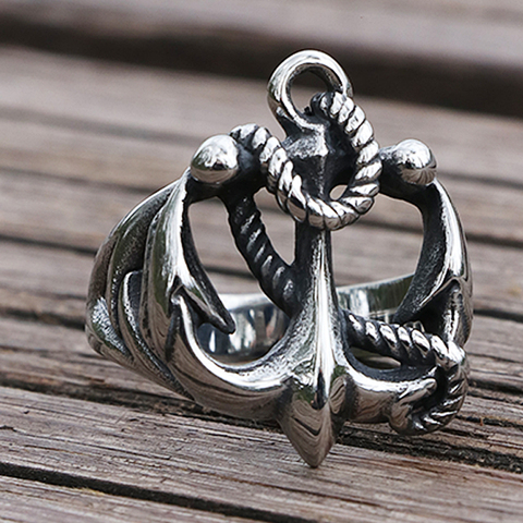 Clásico hueco ancla anillo 316L de acero inoxidable anillos de motociclista de estilo Punk de moda Amuleto nórdico de Tamaño 7-13 ► Foto 1/6