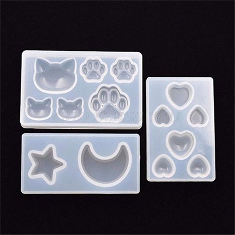 Corazón de amor con huella de gato y luna de estrella DIY, herramientas de joyería de Molde de resina de silicona, 3 uds., envío directo ► Foto 1/6