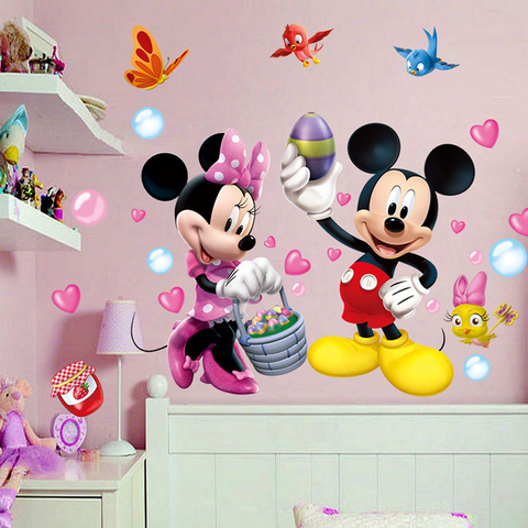 Pegatinas de pared de dibujos animados en 3D de Mickey y Minnie para habitación de niños, decoración de pared para habitación de princesa ► Foto 1/6