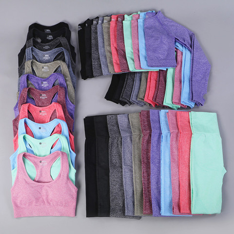 Conjunto de Yoga sin costuras para gimnasio, ropa deportiva para Fitness, Top corto camisetas de cintura alta, Leggings para correr, 7 colores ► Foto 1/6