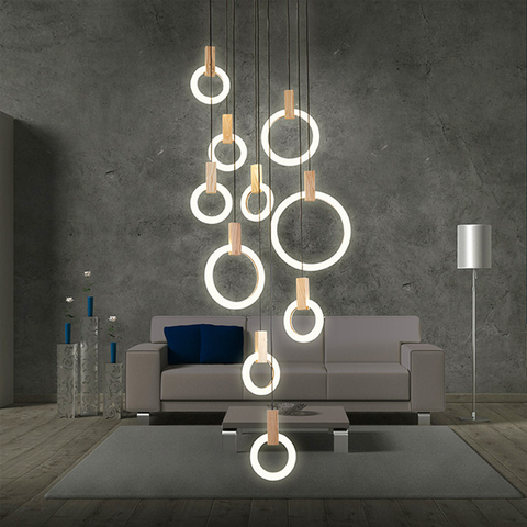 Candelabro grande de Círculo Led moderno, arte de sala de estar, decoración para restaurante, iluminación colgante para Hotel, oficina, anillos, Lustre de lámpara ► Foto 1/6