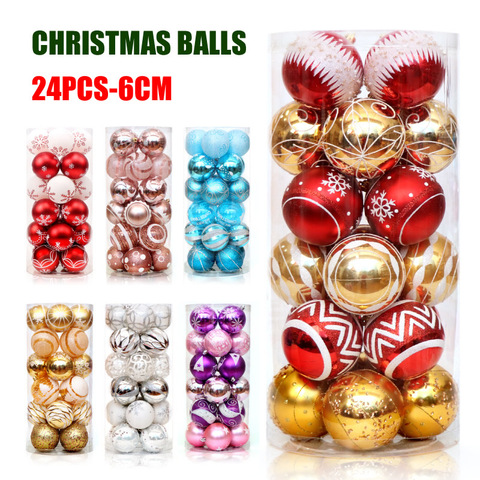 Bola de decoración multicolor de 6cm/2,4 pulgadas, 24 Uds., adornos de Pandant para árbol de Navidad, Bola brillante para decoración de fiesta de Bar en casa ► Foto 1/6