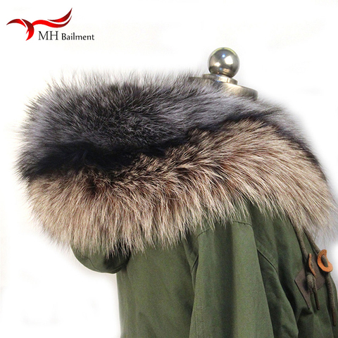 100% bufanda de piel de mapache auténtica para mujer, abrigo con cuello, chal, Fury, para invierno ► Foto 1/6