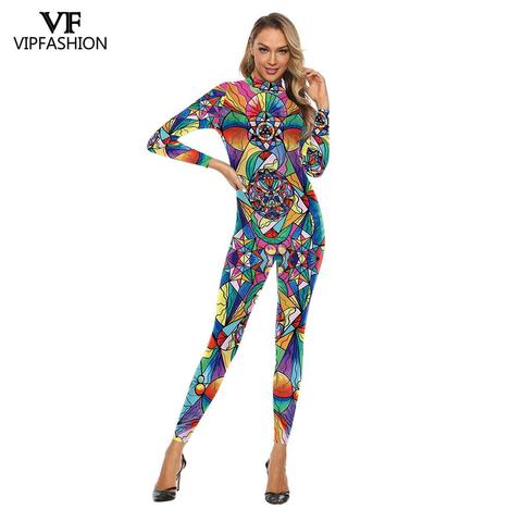 Mono con estampado de VIP FASHION para mujer, mameluco para mujer, body Sexy para fiesta y discoteca, estampado artístico colorido ► Foto 1/3