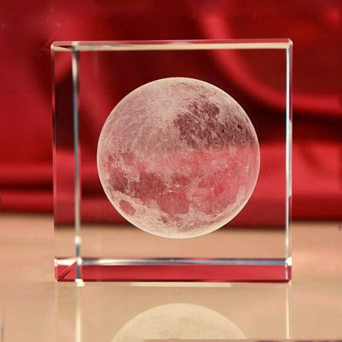 Cubo de cristal coleccionable de 60mm, Luna, pisapapeles, grabado de cristal óptico, figurita para decoración del hogar, regalos de cumpleaños ► Foto 1/6