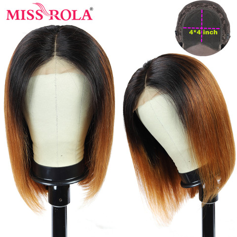 Miss Rola 4*4 Cierre encaje pelucas de cabello humano brasileño Remy pelo recto Bob corto peluca 1B30 1B99J 1B27 99J pelucas de encaje 180% densidad ► Foto 1/6