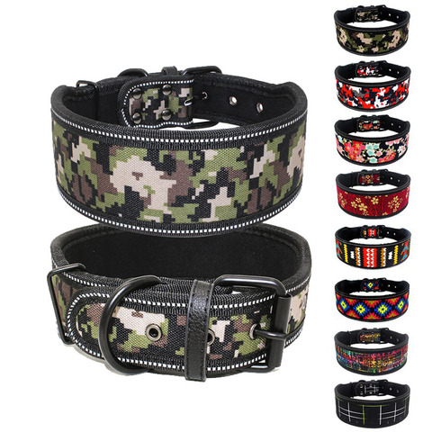 Nylon reflectante Collar de perro ajustable cómodo acolchado ampliar collares para mascotas medio perros Pitbull pastor alemán Collar ► Foto 1/6