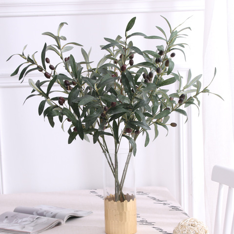 Rama de olivo verde Artificial, planta falsa para boda, accesorios de fotografía para el hogar, decoración de arreglo de flores, flores falsas para interior ► Foto 1/6