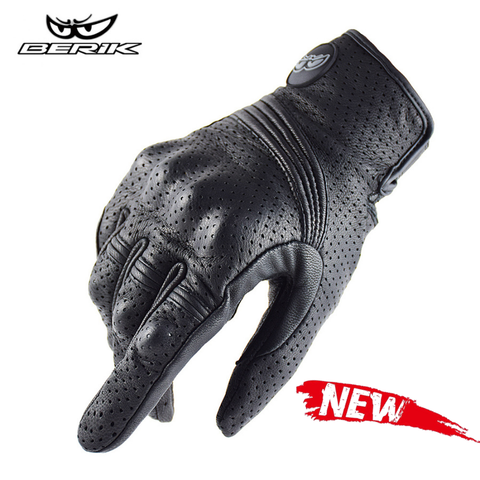 BERIK-guantes de cuero para motocicleta para hombre, guantes de carreras de motos 100%, de cuero Real, para ciclismo, Motocross ► Foto 1/6