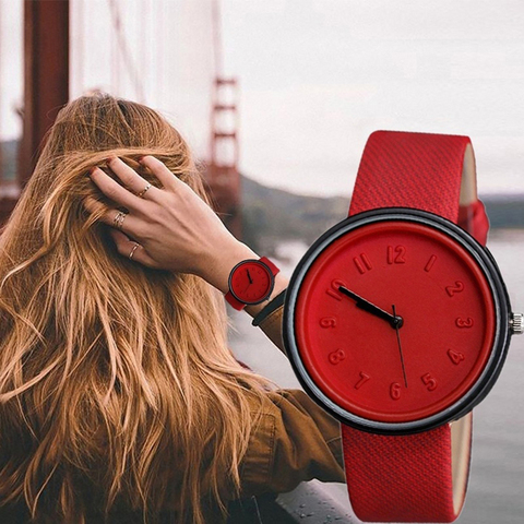 Relojes Unisex para mujer, hombre, banda de cuero, esfera redonda, reloj de pulsera de cuarzo analógico, reloj de pulsera de lujo para mujer, relojes de regalo para mujer ► Foto 1/6