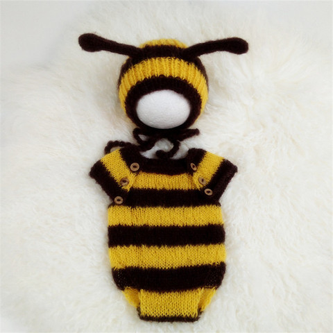 Recién Nacido atrezos para fotografía de bebés, mohair romper con sombrero a juego conjunto completo, traje de abeja para accesorios de fotografía recién nacido ► Foto 1/5