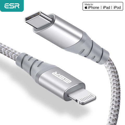 ESR 30W PD Cable de USB-C A Lightning MFi certificado rápida Cable de carga para iPhone 11 Pro X XR XS Max tipo C Cable de datos para iPad ► Foto 1/6