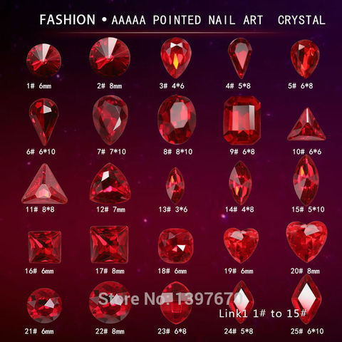 20 unids/pack rojo pointback brillo de cristal de las uñas de manicura de diamantes de piedra 3D arte de uñas DIY decoraciones ► Foto 1/6