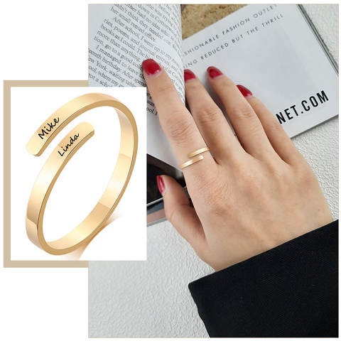 Anillos de nombres grabados para mujer, joyería elegante de personalización gratis, tamaño ajustable, Simple, de acero inoxidable, regalos de aniversario personalizados ► Foto 1/6