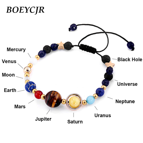 BOEYCJR-pulsera con cuentas de planetas del universo para hombre y mujer, joyería a la moda, brazalete de energía con sistema Solar Natural ► Foto 1/6