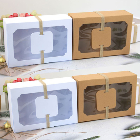 12 Uds Kraft caja de papel para dulces Favor caja de regalo clara de PVC ventana galletas trata Cajas de Navidad Año Nuevo decoración para fiesta de boda ► Foto 1/6