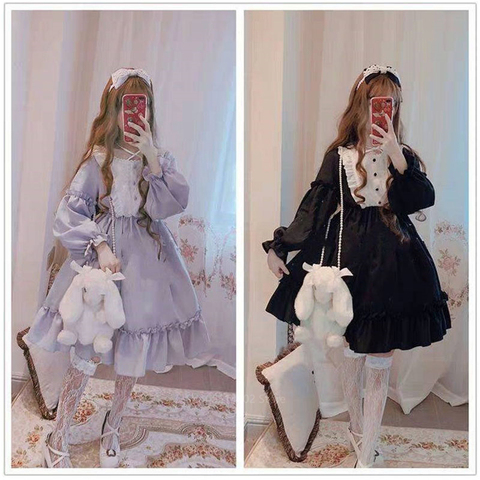 Lolita vestido para mujeres chicas Kawaii Palacio Arco-Nudo de costura estilo japonés Vestidos Noble dulce gótico Fiesta del Renacimiento ► Foto 1/6