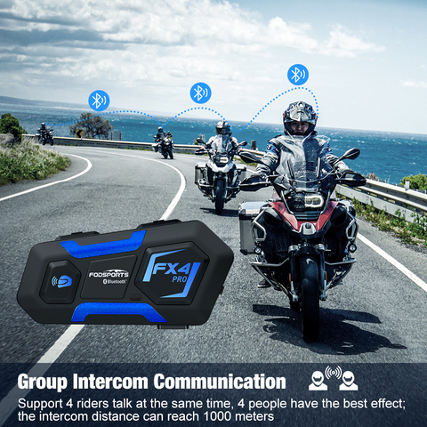 Fodsports FX4 Pro del Intercomunicador del casco de la 4 jinete 1000m grupo BT Interphone de la motocicleta del casco de la Bluetooth Intercomunicador con auricular FM ► Foto 1/6