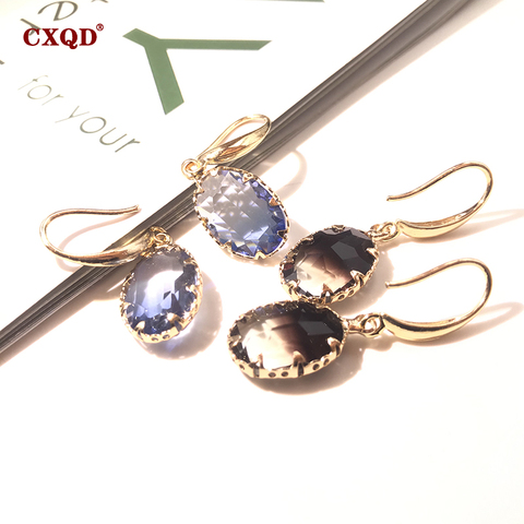 CXQD-pendientes largos grandes para mujer, aretes dorados brillantes, transparentes, de cristal ovalado, regalo de joyería de Navidad ► Foto 1/6