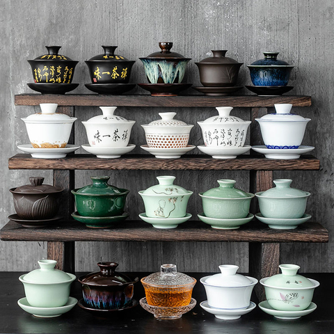 Gaiwan cerámica jingdezhen chino Kungfu Set de té tres talentos tazón de té grande taza platillo casa té ceremonia del té de regalo ► Foto 1/6