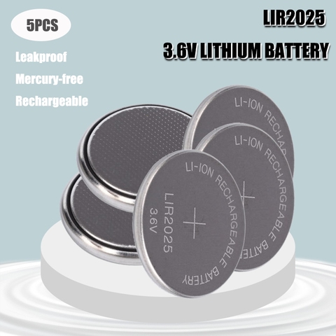 5PCS Rechargeable Battery LIR2025 3.6V Lithium Button Built-in Coin Cell Batteries Watch Cells LIR 2025 Replaces CR2025 ► Foto 1/6