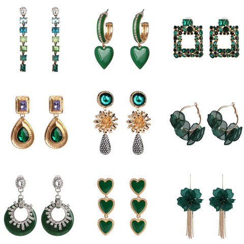 Juran marca 35 pendientes de cristal de estilo pendientes largos para mujer verde CZ pendiente de Zircon de Brincos Boucle D'oreille de regalos ► Foto 1/6