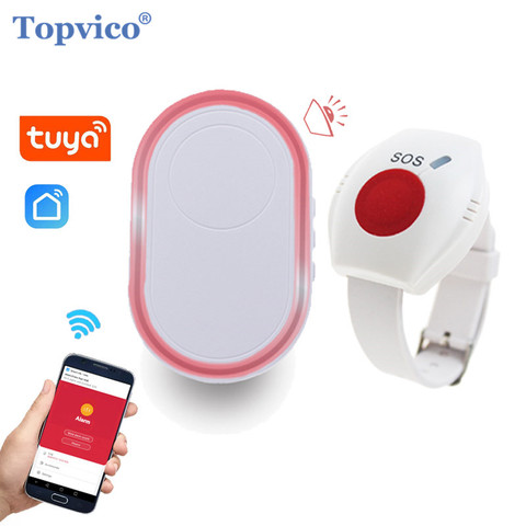 Topvico WIFI botón de pánico para alarma de ancianos de RF 433mhz pulsera de SOS de emergencia reloj inalámbrico a la gente vieja Android IOS APP ► Foto 1/6