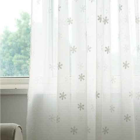 Cortinas de tul blancas con copos de nieve bordadas, cortinas para sala de estar, dormitorio, gasa transparente para cocina, navidad ► Foto 1/6