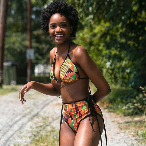 Conjunto de Bikini de estilo africano para mujer, traje de baño de cintura alta con realce, ropa de playa con estampado de tótem, ropa de baño ► Foto 1/5